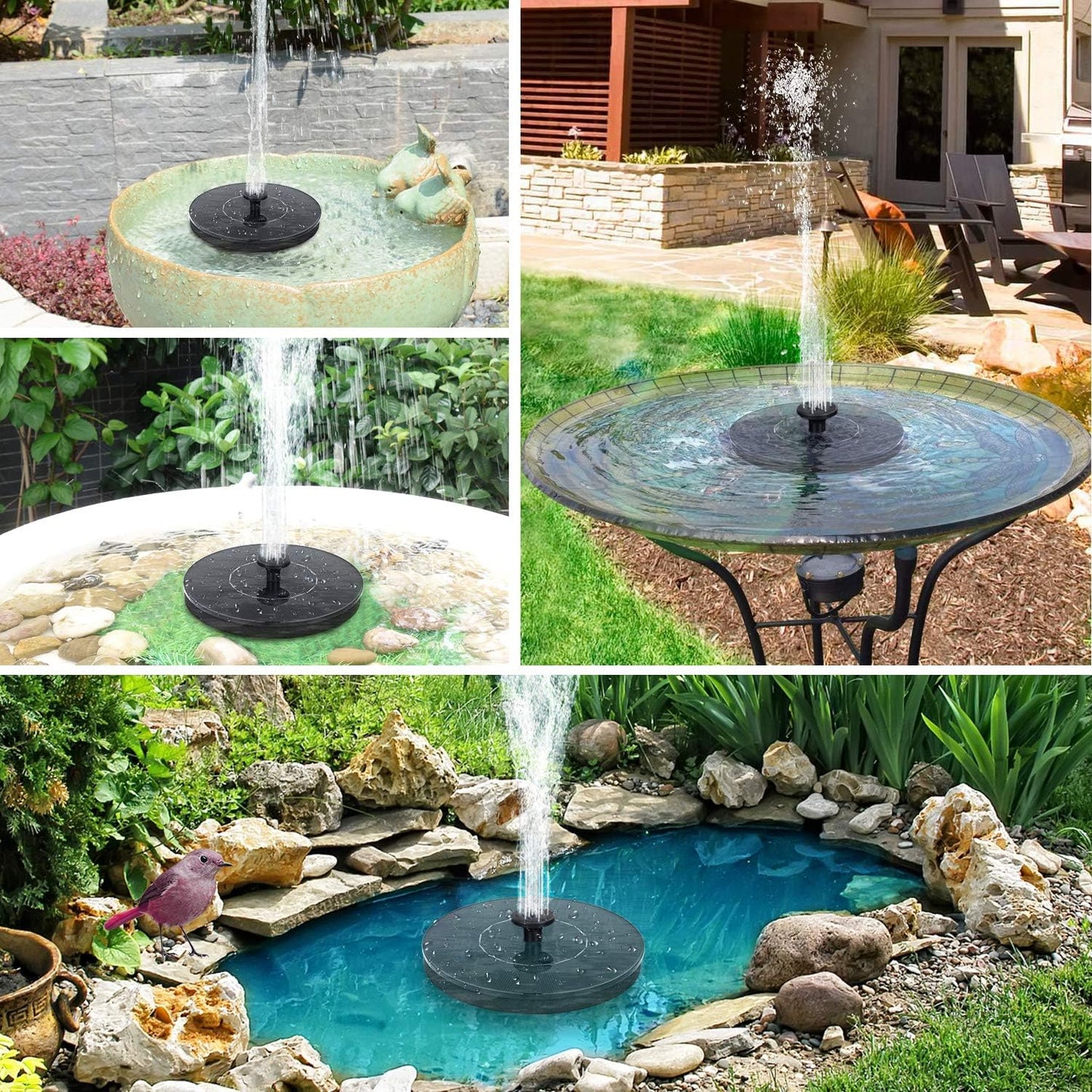 Mademax Solar Bird Bath Fountain Pump, Upgraded 1.4W Solar Fountain with 6 Nozzles, Free Floating Solar Fountain Pump for Bird Bath, Garden, Pond, Pool, Outdoor