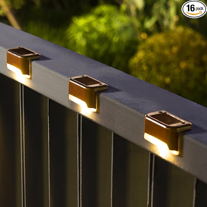 SOLPEX Solar Deck Lights Outdoor 16 Pack, Solar Step Lights Waterproof LED Solar Lights for Outdoor Stairs, Steps, Fences, Patios, Patios and Pathways (Warm White)