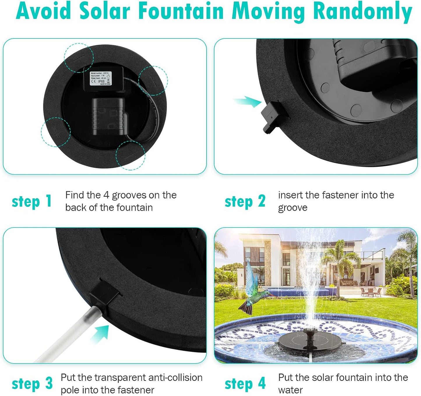 Mademax Solar Bird Bath Fountain Pump, Upgraded 1.4W Solar Fountain with 6 Nozzles, Free Floating Solar Fountain Pump for Bird Bath, Garden, Pond, Pool, Outdoor