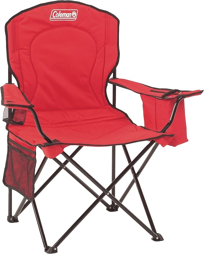 Coleman Portable Camping Chair with 4-Can Cooler, Fully Cushioned Seat and Back with Side Pockets and Cup Holders, Carrying Bag Included, Foldable Chair for Camping, Tailgate, Beach and Sports