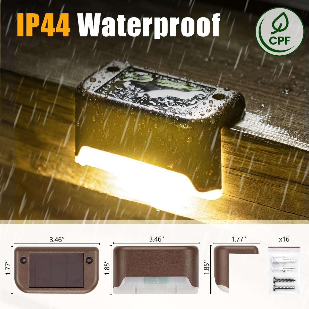 SOLPEX Solar Deck Lights Outdoor 16 Pack, Solar Step Lights Waterproof LED Solar Lights for Outdoor Stairs, Steps, Fences, Patios, Patios and Pathways (Warm White)