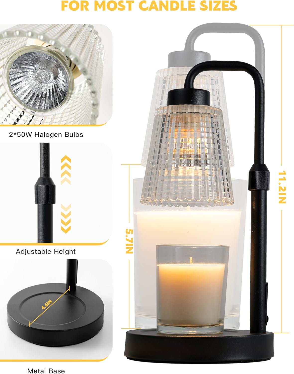 Candle Heater Lamp with Timer Dimmable Adjustable Height Housewarming Gift New Home Room Decor Birthday Gift for Women Mom Jar Candle Warmer Wax Lamp with 2 Bulbs