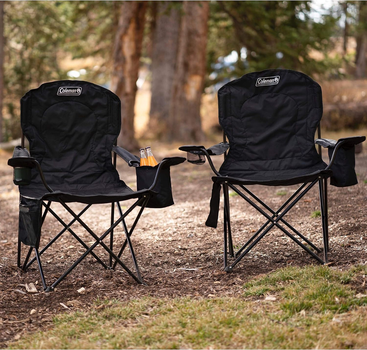 Coleman Portable Camping Chair with 4-Can Cooler, Fully Cushioned Seat and Back with Side Pockets and Cup Holders, Carrying Bag Included, Foldable Chair for Camping, Tailgate, Beach and Sports